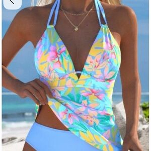 Floral V-Neck One-Piece Swimsuit in Pastel Multi